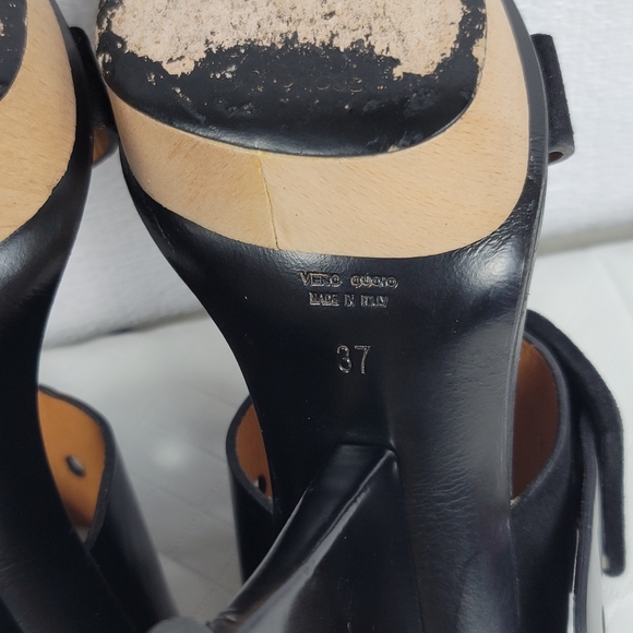 Sergio Rossi Suede Leather Buckle Wood Platform Cone Heels Slides Sandals Sz 37 - Picture 9 of 15